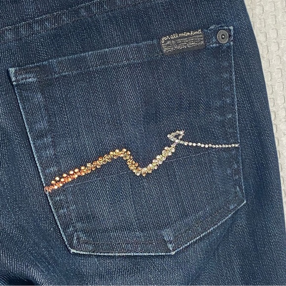 7 For All Mankind TALL Jeans Dark Wash Denim Straight Leg USA Made Women’s Sz 28 - Picture 4 of 15